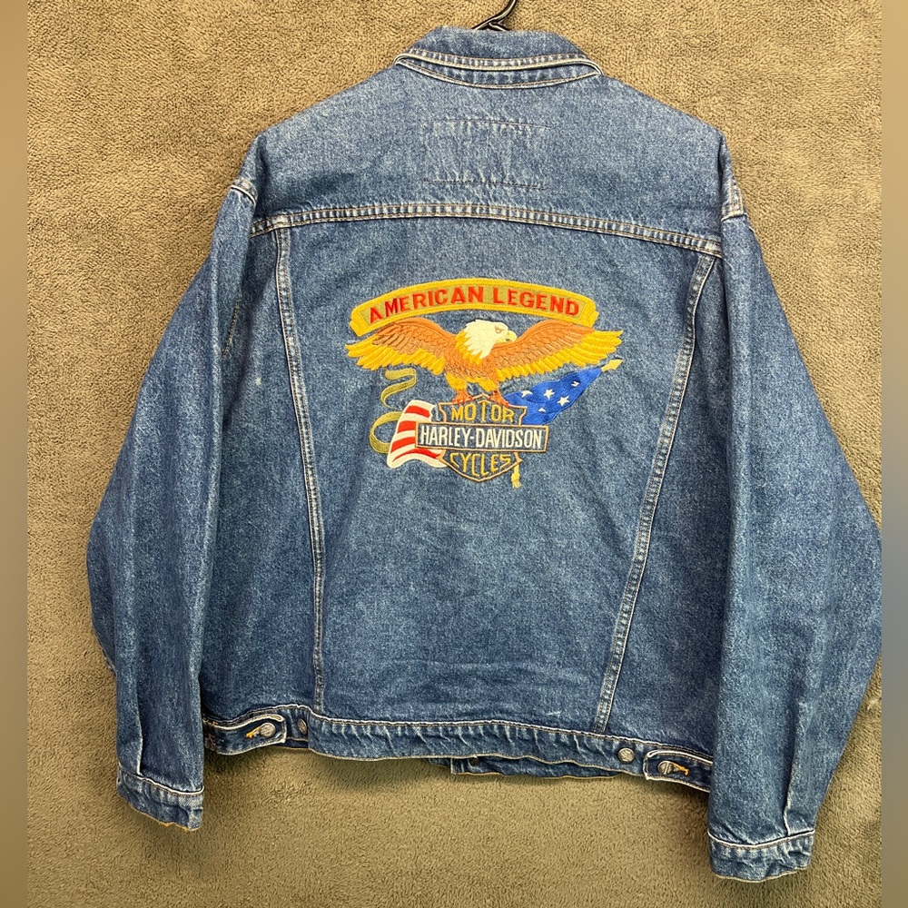 Harley-Davidson Blue Denim Jacket with Large Eagle Embroidery Back Hit
